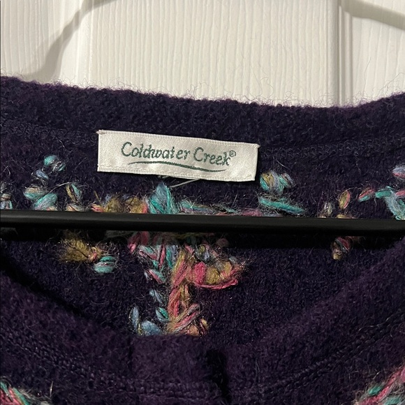 Coldwater creek Vintage 100%Wool Embroidered Dark Purple Cardigan Sweater - Picture 4 of 8